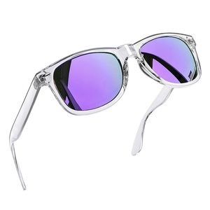 Women's Clear Transparent Square Dark Purple Lens Trendy Designer Sunglasses